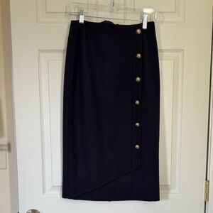 Halogen Atlantic Pacific Navy Pencil Skirt with Gold Buttons